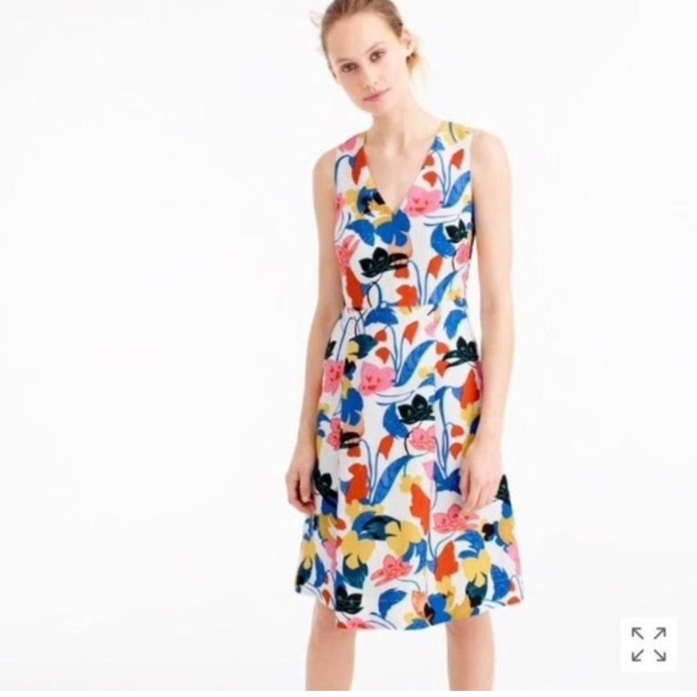 J. Crew Women's Linen Blend Printed Floral Sleeveless Fit and Flare Dress Size 0